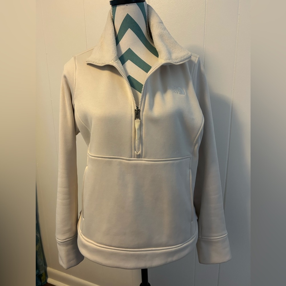 The North Face Cream Fleece Lined Pullover 1/4 Zip Front Pocket Women’s Large